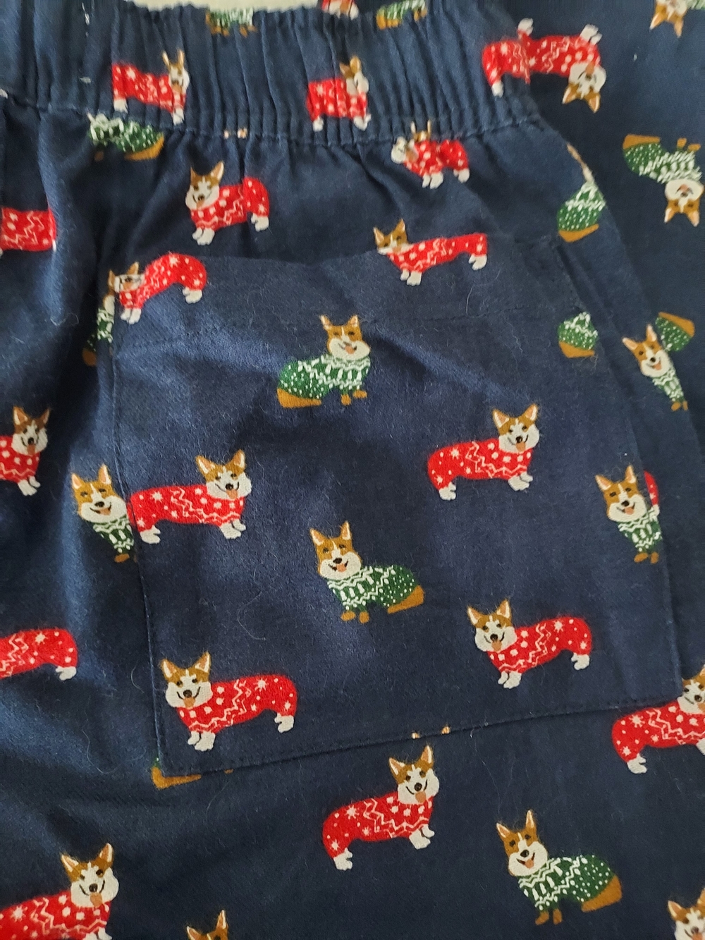 NWT XS J Crew Navy Blue Corgi Print Pajama Pants, Red and Green Xmas Theme - Picture 11 of 11